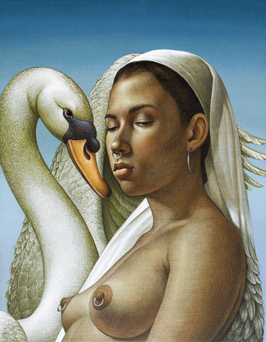 Michael Bergt, Leda Becoming a Swan (2020), Egg Tempera, 18" x 14"