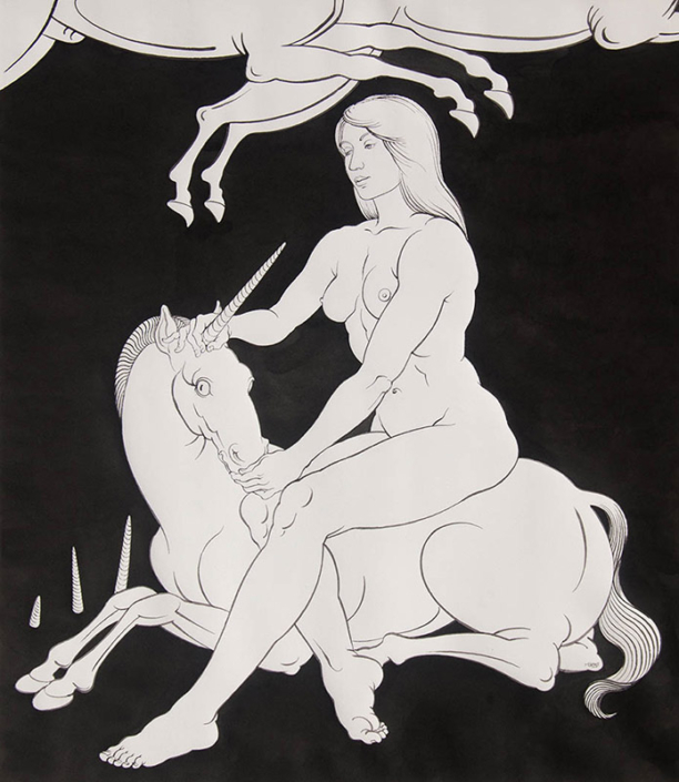 Unicorn (2015), Ink on paper, 36" x 42"