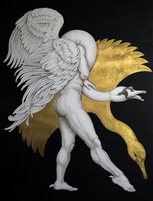 Zeus Becoming a Swan, MIchael Bergt gold leaf on paper